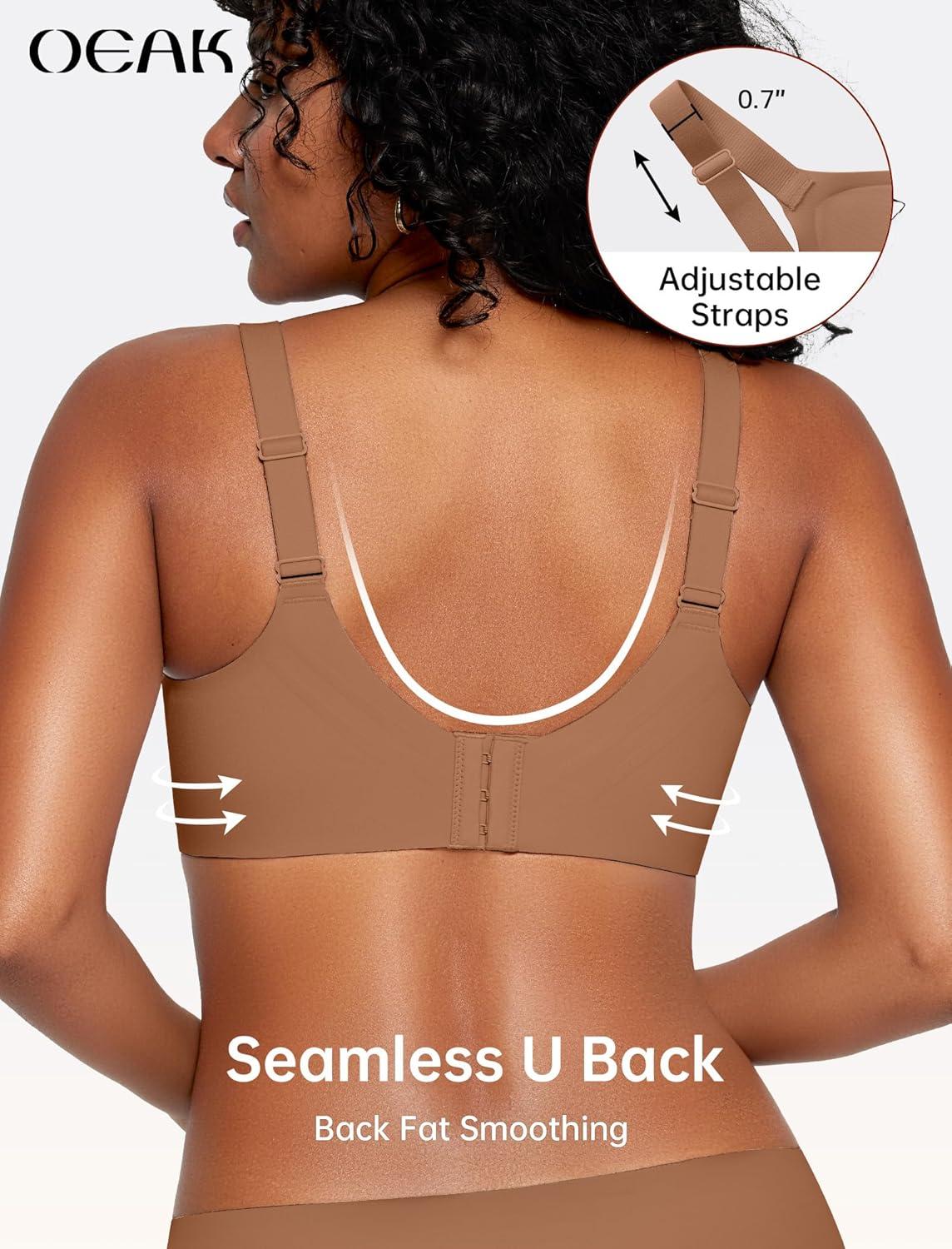 imageOEAK Womens Wireless Seamless Bras Full Coverage Supportive Lounge Bra Push Up Plus Size Everyday Bra Comfortable Tshirt BrasBrown