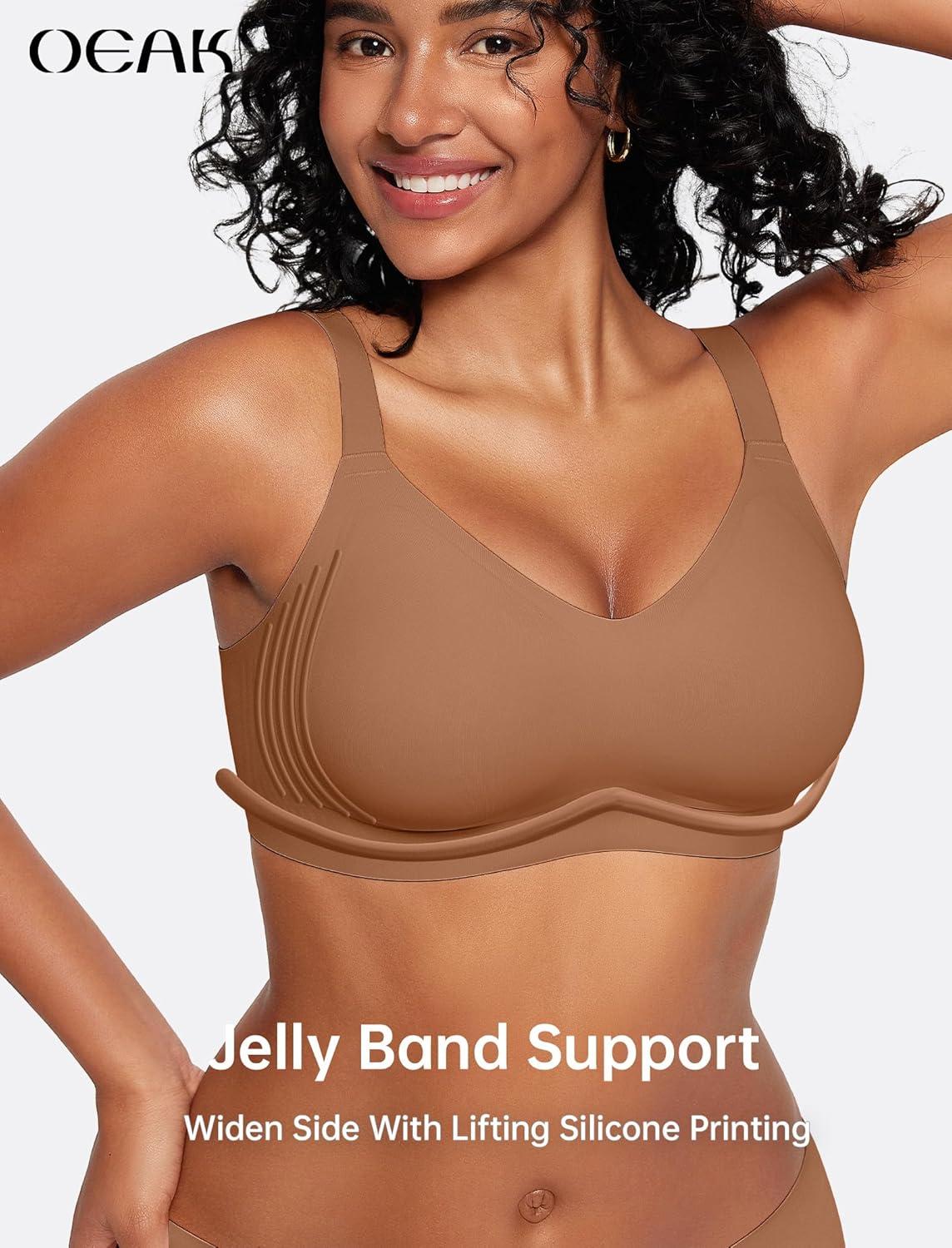 imageOEAK Womens Wireless Seamless Bras Full Coverage Supportive Lounge Bra Push Up Plus Size Everyday Bra Comfortable Tshirt BrasBrown