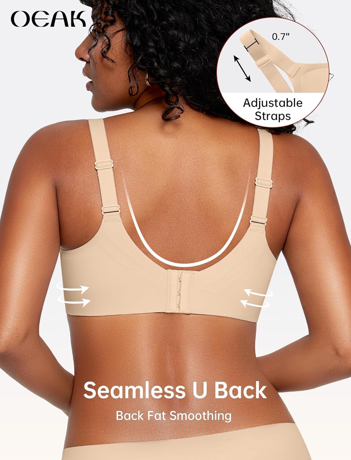 imageOEAK Womens Wireless Seamless Bras Full Coverage Supportive Lounge Bra Push Up Plus Size Everyday Bra Comfortable Tshirt BrasNude