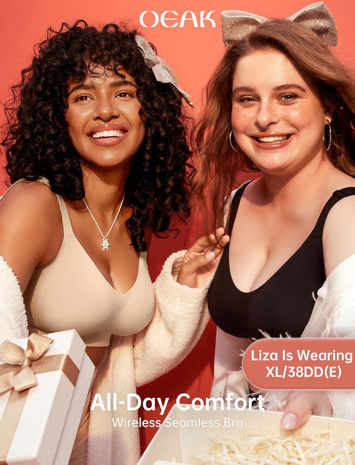 imageOEAK Womens Wireless Seamless Bras Full Coverage Supportive Lounge Bra Push Up Plus Size Everyday Bra Comfortable Tshirt BrasNude