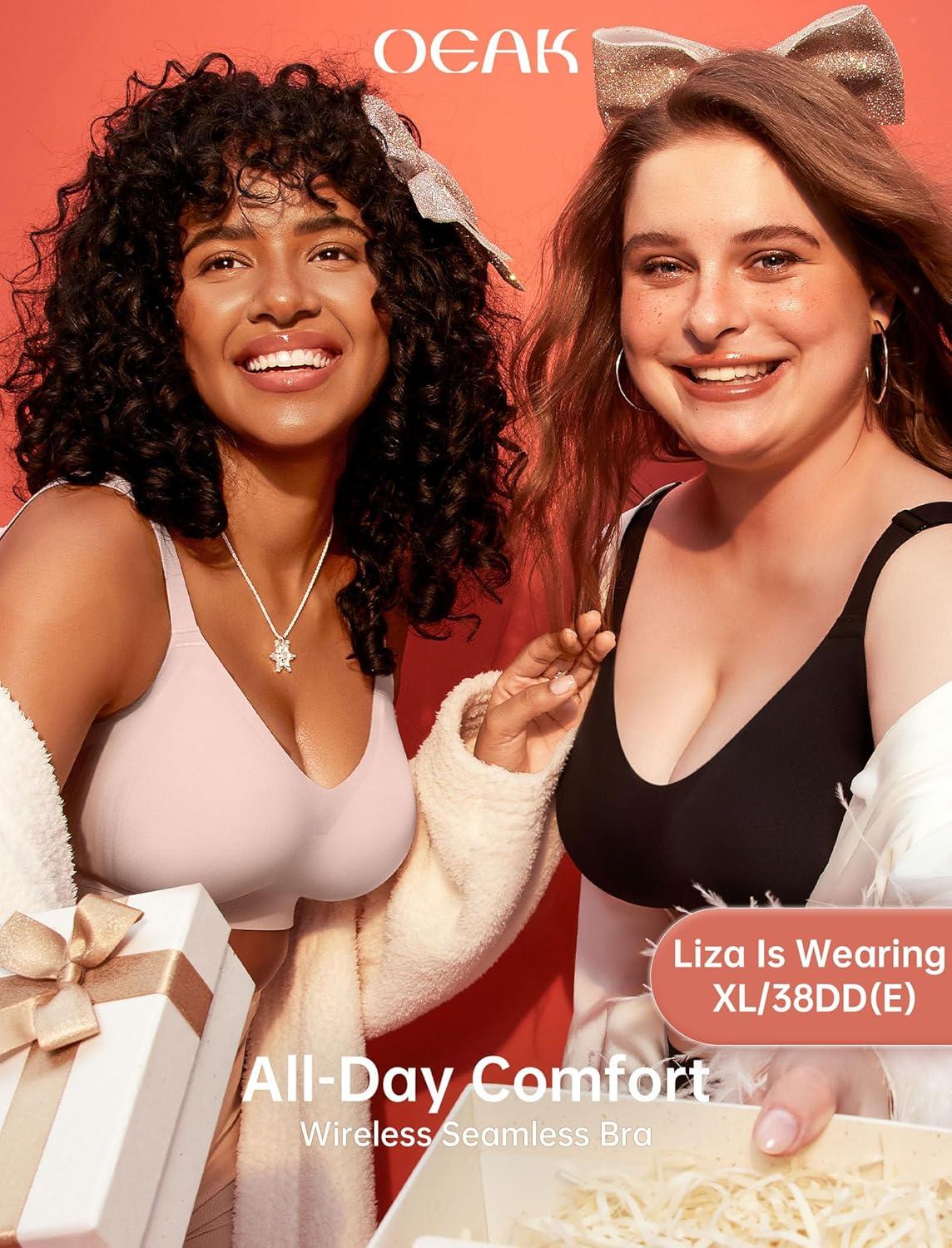 imageOEAK Womens Wireless Seamless Bras Full Coverage Supportive Lounge Bra Push Up Plus Size Everyday Bra Comfortable Tshirt BrasPink