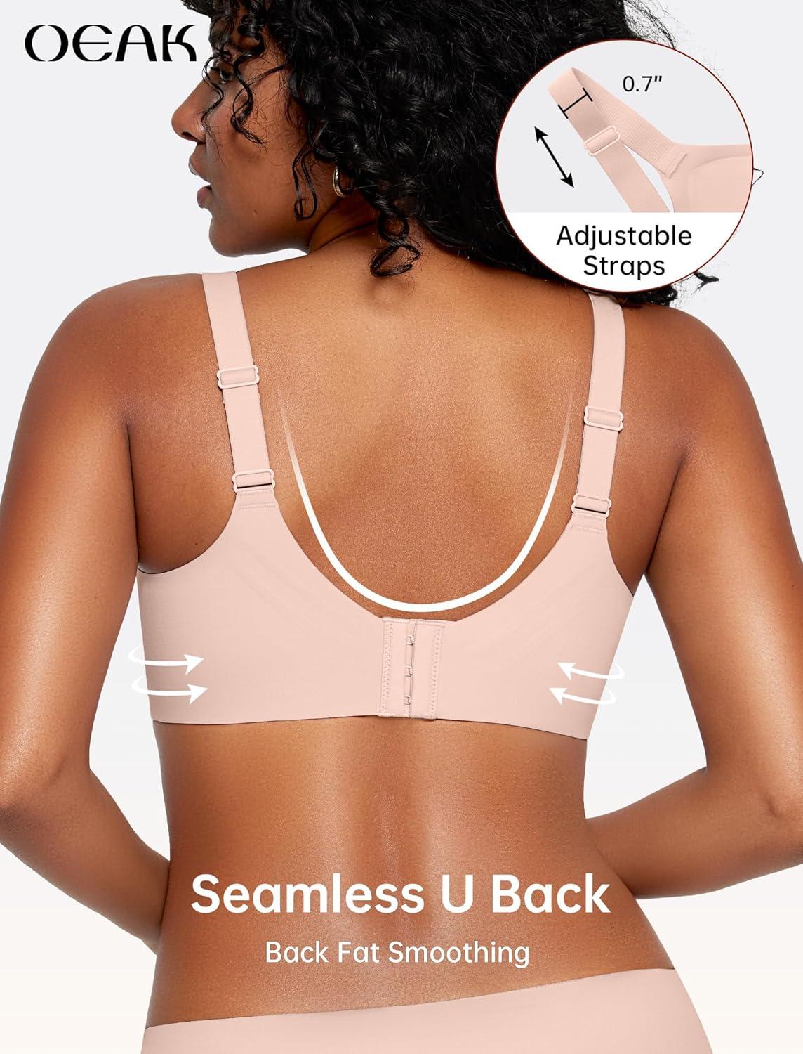 imageOEAK Womens Wireless Seamless Bras Full Coverage Supportive Lounge Bra Push Up Plus Size Everyday Bra Comfortable Tshirt BrasPink