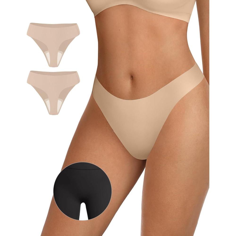imageOEAK Seamless Thongs for Women Invisible Thongs No Show Thong Panty Liners Tangas Comfortable Workout GStrings Underwear2skin Nude