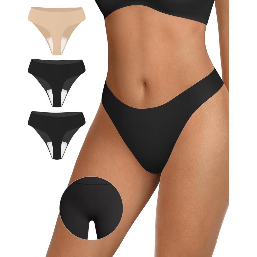 imageOEAK Seamless Thongs for Women Invisible Thongs No Show Thong Panty Liners Tangas Comfortable Workout GStrings Underwear3p2black1skin Nude
