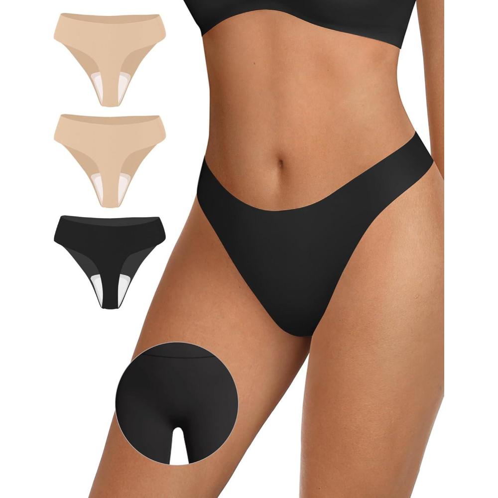 imageOEAK Seamless Thongs for Women Invisible Thongs No Show Thong Panty Liners Tangas Comfortable Workout GStrings Underwear3p2skin Nude1black