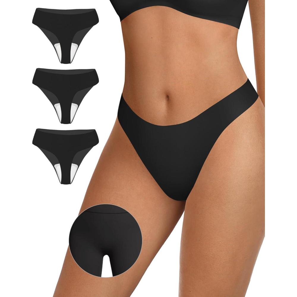 imageOEAK Seamless Thongs for Women Invisible Thongs No Show Thong Panty Liners Tangas Comfortable Workout GStrings Underwear3p3black