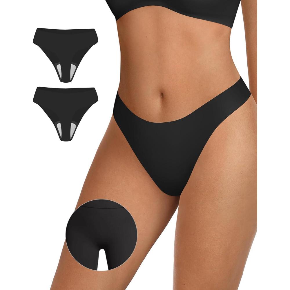 imageOEAK Seamless Thongs for Women Invisible Thongs No Show Thong Panty Liners Tangas Comfortable Workout GStrings UnderwearBlackblack
