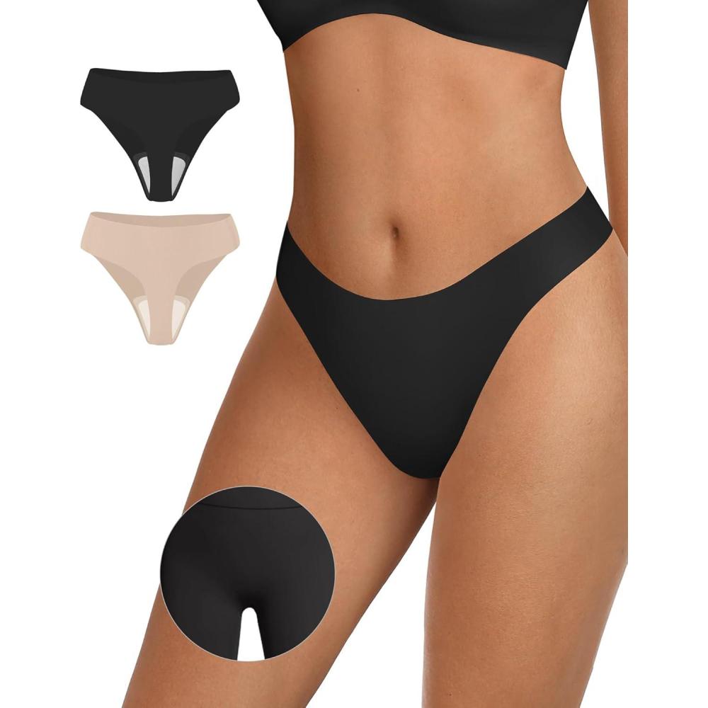 imageOEAK Seamless Thongs for Women Invisible Thongs No Show Thong Panty Liners Tangas Comfortable Workout GStrings UnderwearBlackskin Nude