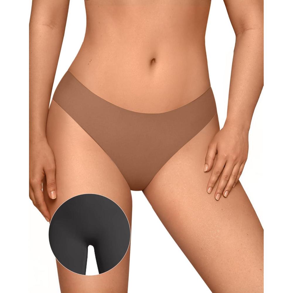imageOEAK Seamless Thongs for Women Invisible Thongs No Show Thong Panty Liners Tangas Comfortable Workout GStrings UnderwearLatte
