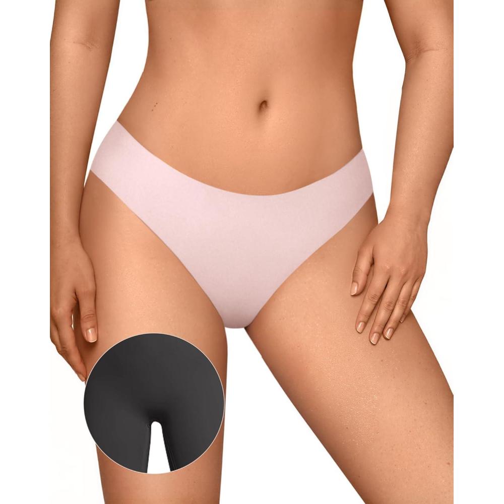 imageOEAK Seamless Thongs for Women Invisible Thongs No Show Thong Panty Liners Tangas Comfortable Workout GStrings UnderwearPeach Pink