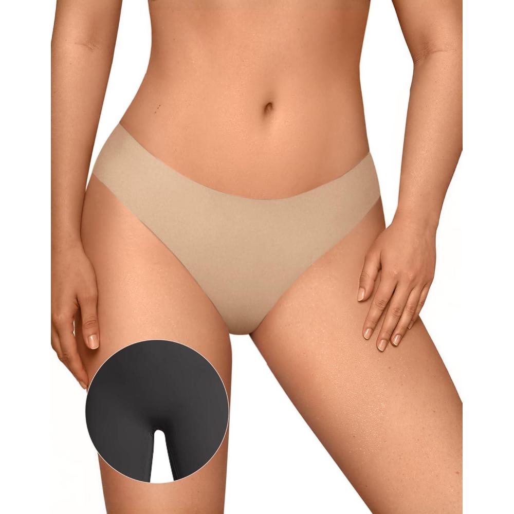 imageOEAK Seamless Thongs for Women Invisible Thongs No Show Thong Panty Liners Tangas Comfortable Workout GStrings UnderwearSkin Nude
