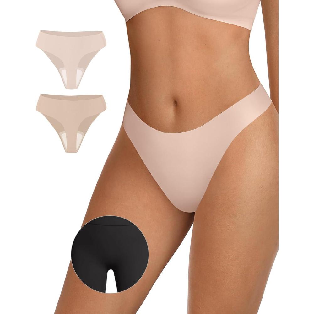 imageOEAK Seamless Thongs for Women Invisible Thongs No Show Thong Panty Liners Tangas Comfortable Workout GStrings UnderwearSkin Nudecream