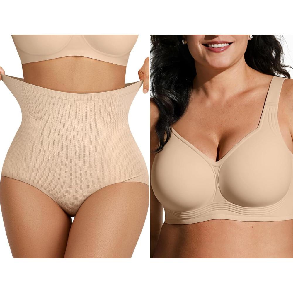 imageOEAK Tummy Control Shapewear Brief Nude ampamp Supportive Wireless Bras Beige XXL