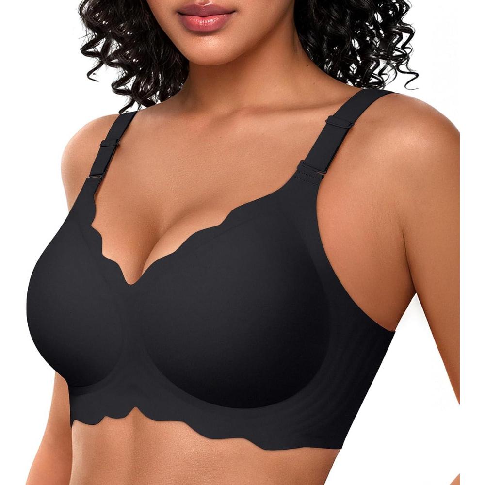 imageOEAK Women Bras No Underwire Scalloped Push Up Buttery Soft Tshirt Bra Seamless Full Coverage Convertible Everyday Bra02 Black