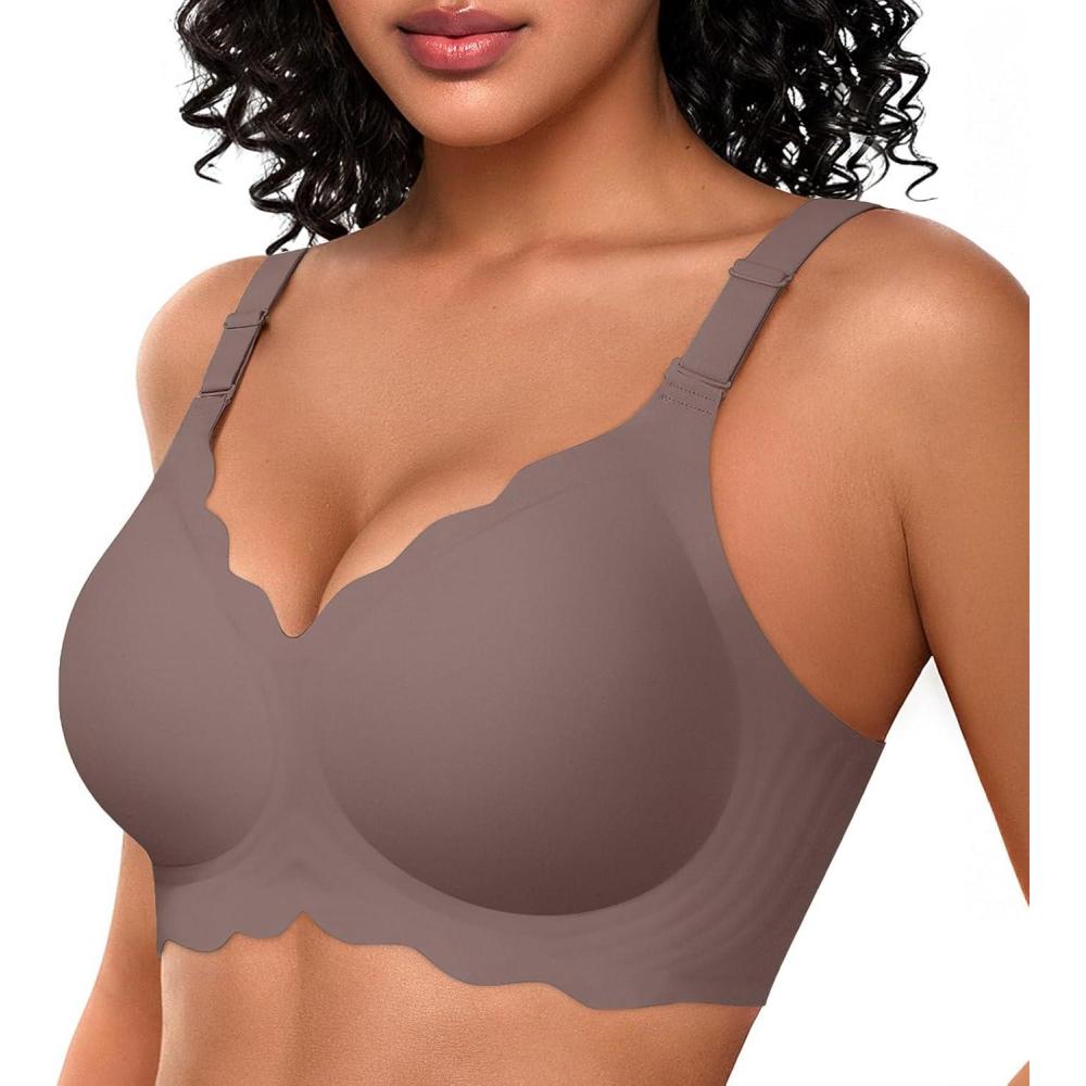 imageOEAK Women Bras No Underwire Scalloped Push Up Buttery Soft Tshirt Bra Seamless Full Coverage Convertible Everyday Bra02 Grey