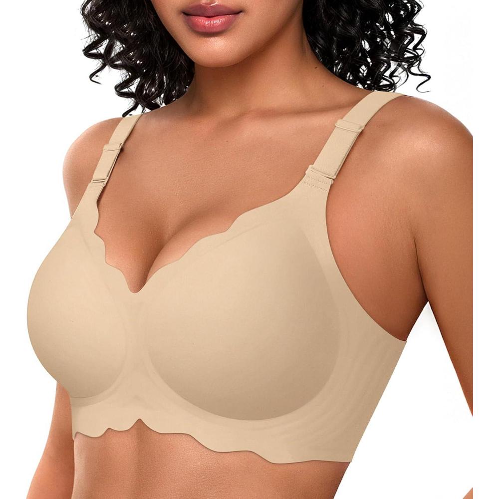 imageOEAK Women Bras No Underwire Scalloped Push Up Buttery Soft Tshirt Bra Seamless Full Coverage Convertible Everyday BraSemolina