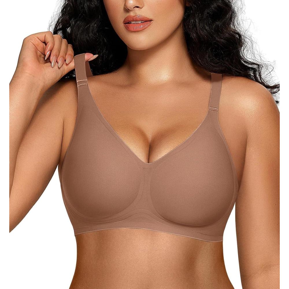 imageOEAK Women Comfortable Push Up Bras Wireless Seamless Full Coverage Bralette Buttery Soft Everyday Tshirt Bra Convertible BraCoffee