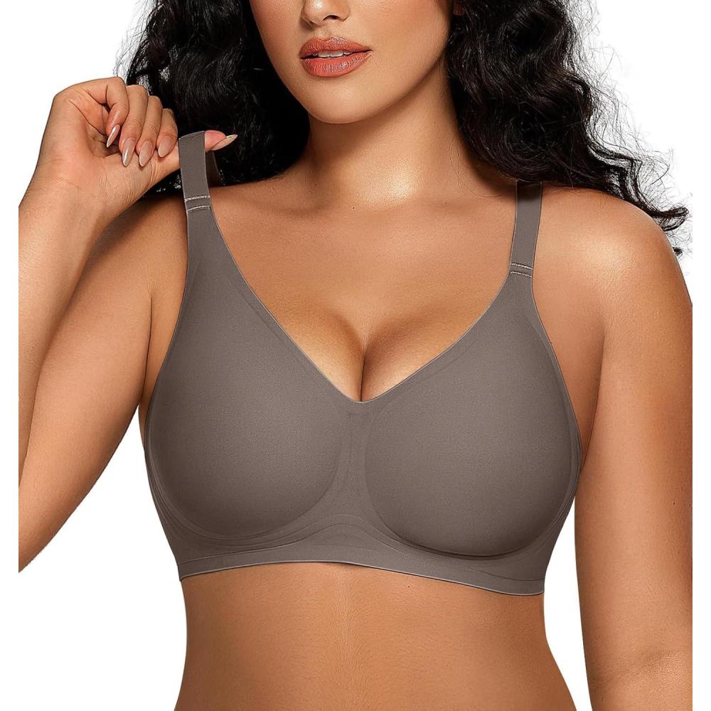 imageOEAK Women Comfortable Push Up Bras Wireless Seamless Full Coverage Bralette Buttery Soft Everyday Tshirt Bra Convertible BraGrey