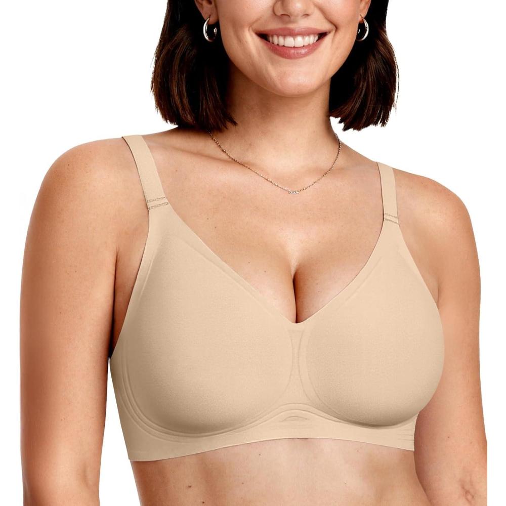 imageOEAK Women Comfortable Push Up Bras Wireless Seamless Full Coverage Bralette Buttery Soft Everyday Tshirt Bra Convertible BraSemolina
