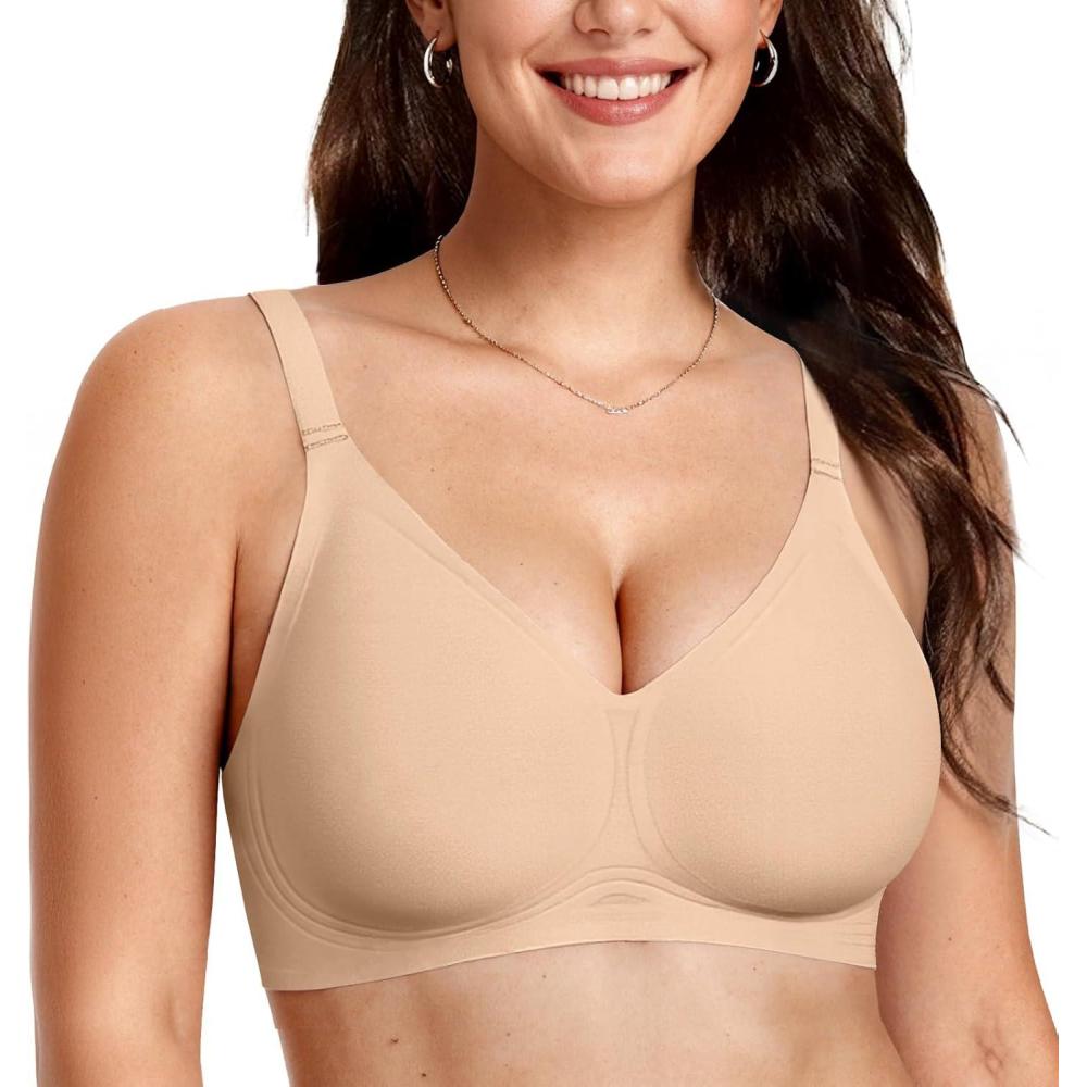 imageOEAK Women Comfortable Push Up Bras Wireless Seamless Full Coverage Bralette Buttery Soft Everyday Tshirt Bra Convertible BraSkin Nude