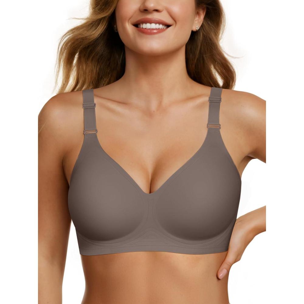 imageOEAK Womens Seamless Bras Comfortable Bra No Underwire Full Support Bralette Push Up Plus Size V Neck Sleeping Tshirt BrasGrey
