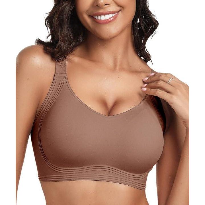 imageOEAK Womens Seamless Push Up Bras No Underwire Full Coverage Comfortable Bra V Neck Bralettes Wireless Everyday BraCoffee