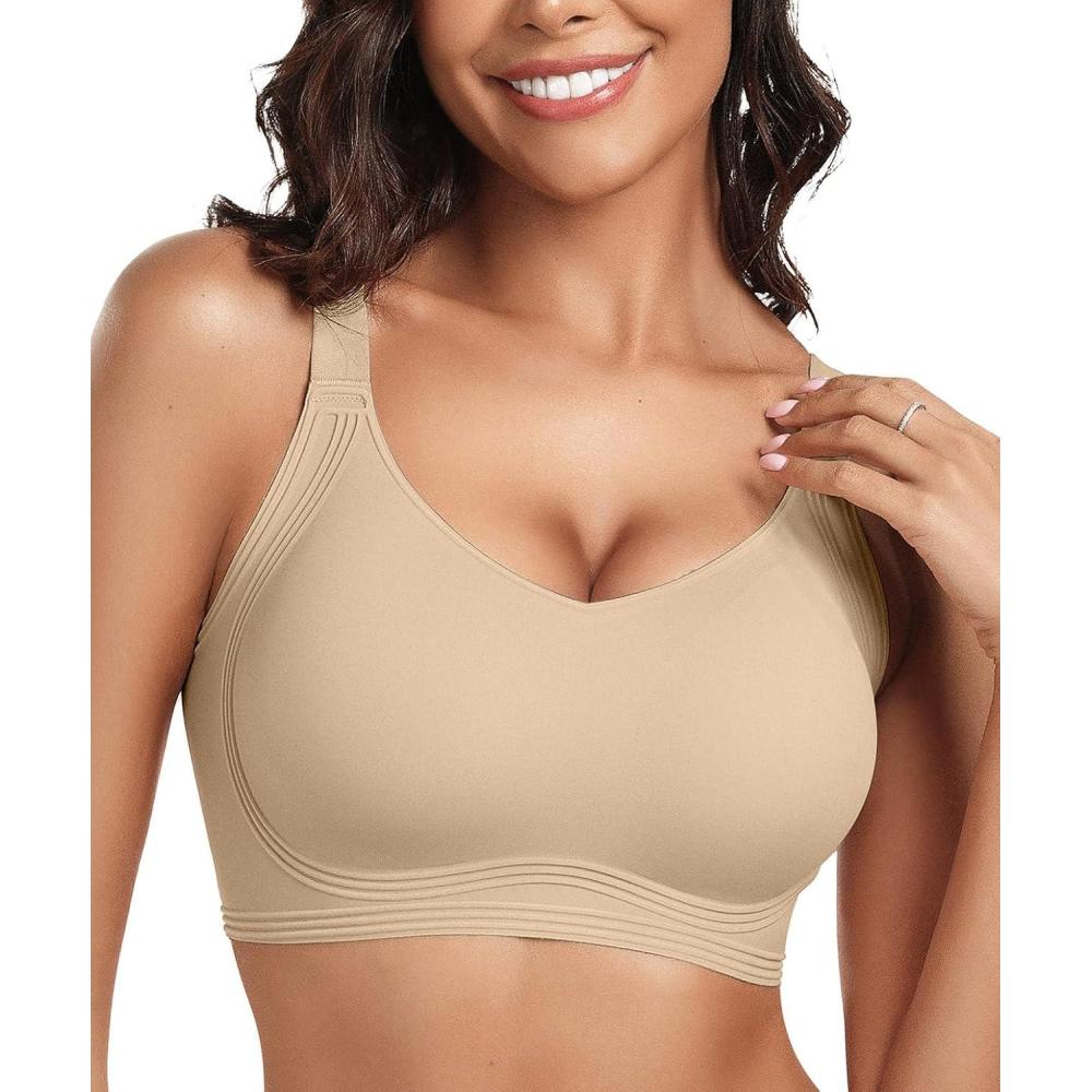 imageOEAK Womens Seamless Push Up Bras No Underwire Full Coverage Comfortable Bra V Neck Bralettes Wireless Everyday BraSemolina