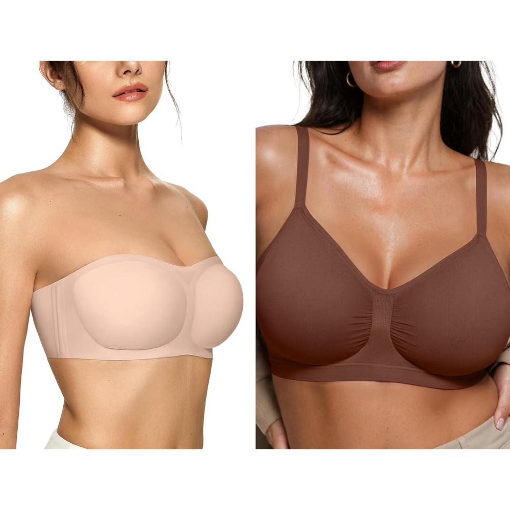 imageOEAK Womens Strapless Bras Bandeau Bra Nude ampamp Bralettes for Women with Support Chocolate S