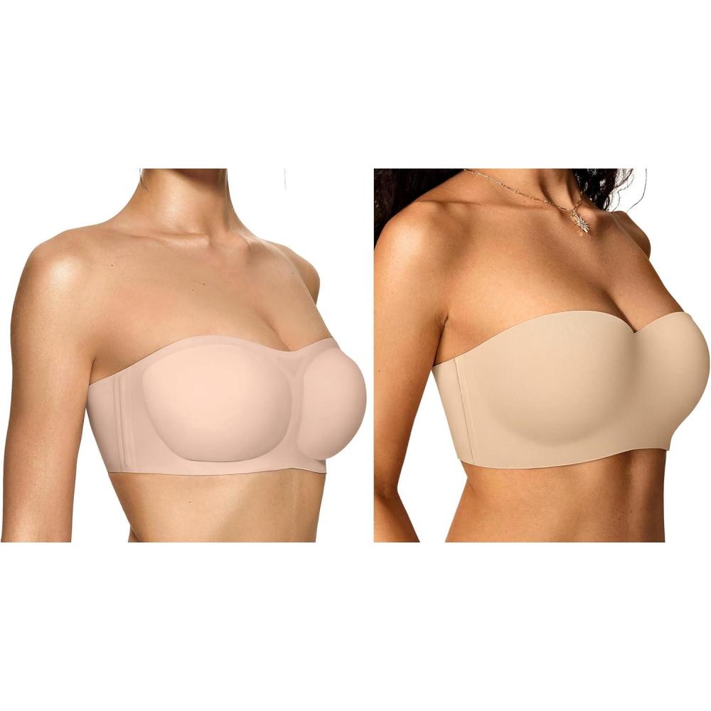 imageOEAK Womens Strapless Bras Push Up Bandeau Bra Nude LStrapless Bras Underwire NonSlip Tube Top Bra Nude 36DD