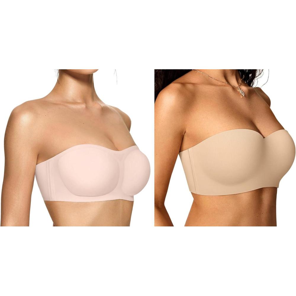 imageOEAK Womens Strapless Bras Push Up Bandeau Bra Skin Color MStrapless Bras Underwire NonSlip Tube Top Bra Nude 34B