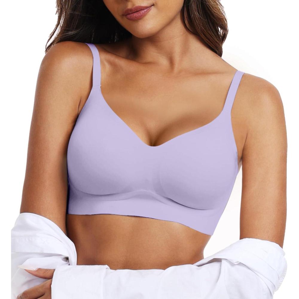 imageOEAK Womens Wireless Bras Comfortable Push Up Bra No Underwire Bra Full Support Lift Bralette Everyday Seamless Tshirt BrasPurple