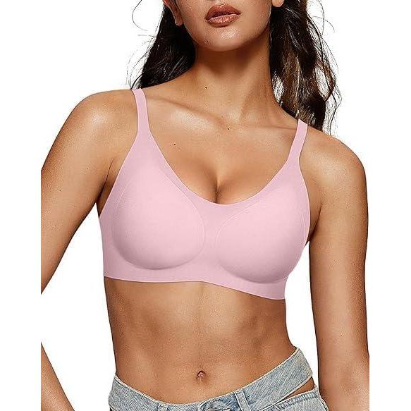 imageOEAK Womens Wireless Bras Comfortable Push Up Bra Smooth U Neck Bralette Full Coverage Bras Seamless Tshirt Everyday BrasPink