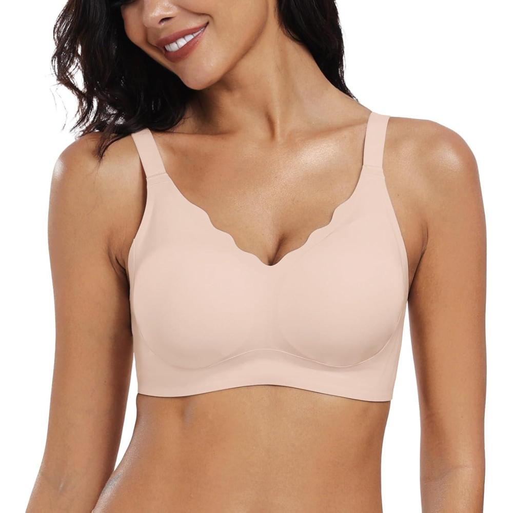 imageOEAK Womens Wireless Bras Push Up Support Full Coverage Bralettes No Underwire Bra Comfortable Everyday Seamless Tshirt Bras Nude XL