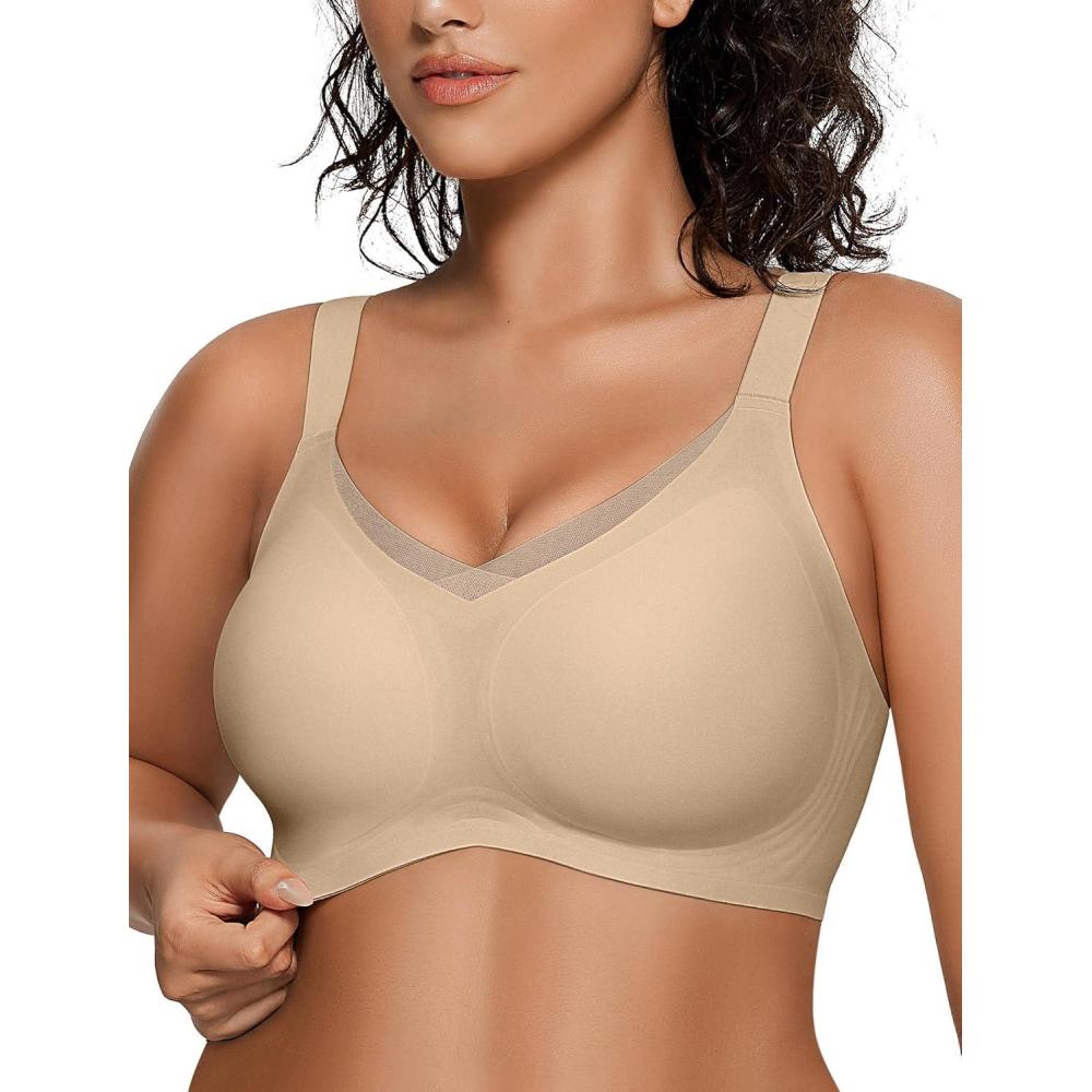 imageOEAK Womens Wireless Bras V Mesh Comfortable Bralette Supportive Tshirt Bra No Underwire Seamless Push Up Everyday BrasSemolina