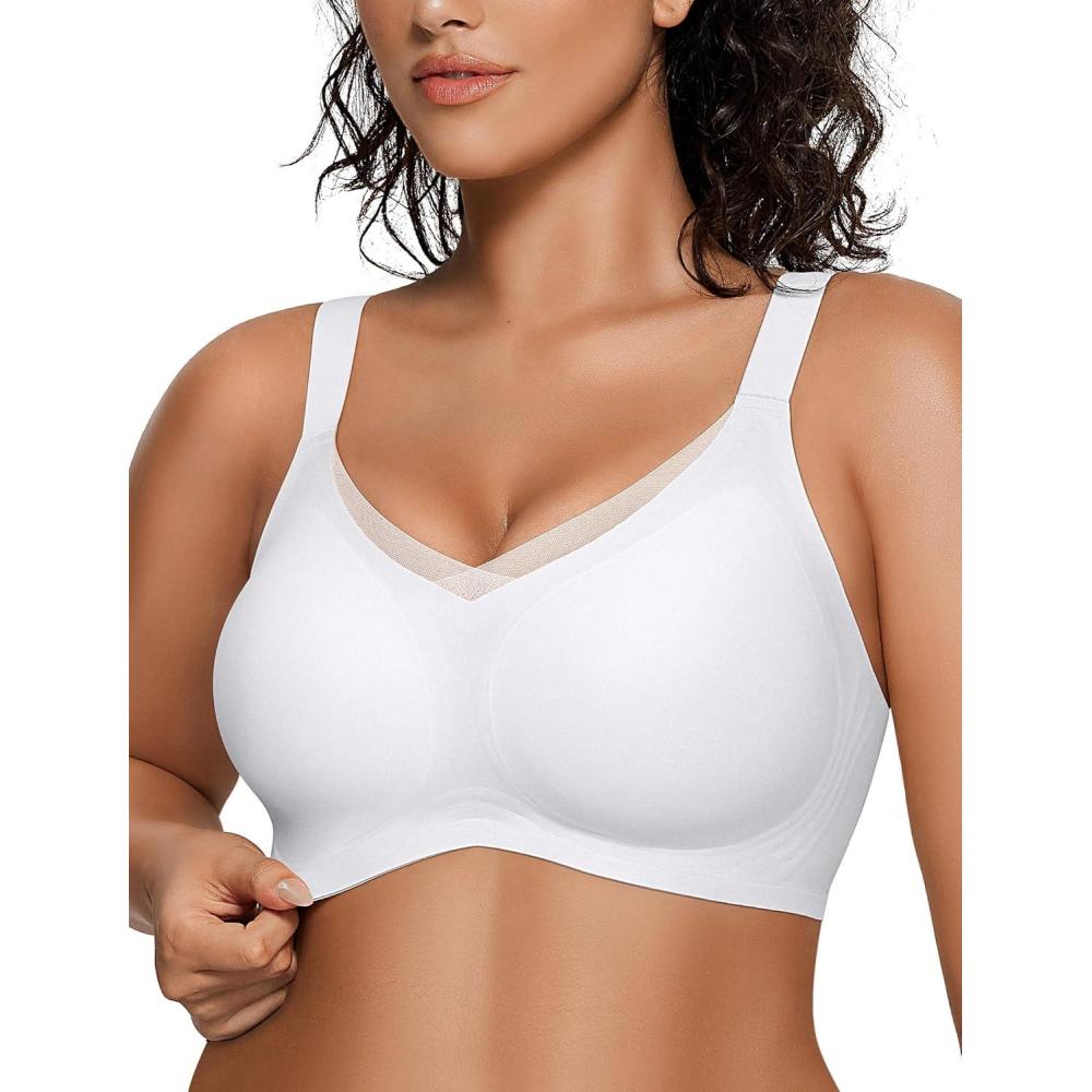 imageOEAK Womens Wireless Bras V Mesh Comfortable Bralette Supportive Tshirt Bra No Underwire Seamless Push Up Everyday BrasWhite