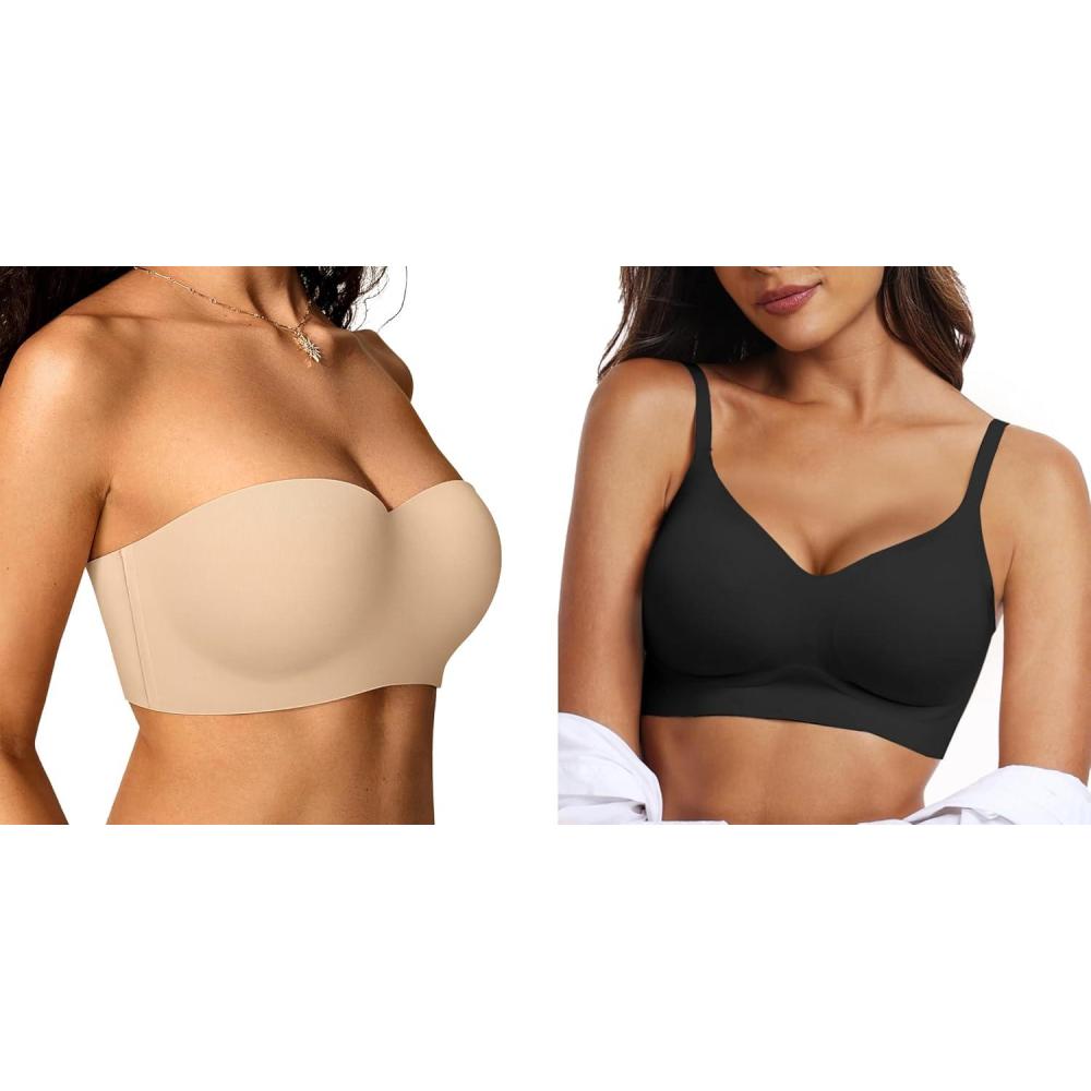 imageOEAK Womens Wireless Push Up Bras Black LWomens Strapless Bras Seamless Padded Bandeau Bra Black 36C