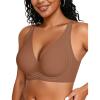 imageOEAK Womens Comfortable Deep V Bras Wireless Push Up Seamless Full Coverage Bralettes Supportive Bra Raceback Tshirt Bras Coffee2XL