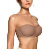 imageOEAK Womens Strapless Bras Push Up Bandeau Bra Non Slip Wireless Supportive Padded Bras Seamless Comfortable Tube Bra XL Coffee