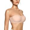 imageOEAK Womens Strapless Bras Push Up Bandeau Bra Non Slip Wireless Supportive Padded Bras Seamless Comfortable Tube Bra XLarge Skin
