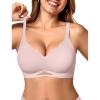 imageOEAK Womens Wireless Bras Scalloped Push Up Bralettes No Underwire Supportive Tshirt Bra Seamless Comfortable Everyday Bras 2XL Pink