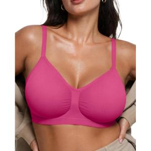 OEAK Bralettes for Women No Padding Comfortable Wireless Bras Seamless Bralette No Underwire Bra Cute Everyday Tshirt Bras(Hot Pink)