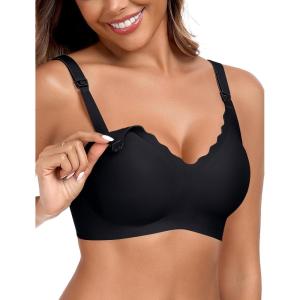 OEAK Nursing Bra for Breastfeeding Soft Supportive Maternity Bras Comfortable Wireless Pregnancy Bras Hands Free Pumping Bras(Black)