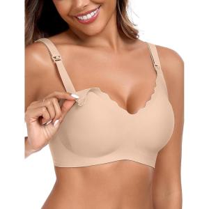 OEAK Nursing Bra for Breastfeeding Soft Supportive Maternity Bras Comfortable Wireless Pregnancy Bras Hands Free Pumping Bras(Nude)