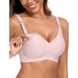 OEAK Nursing Bra for Breastfeeding Soft Supportive Maternity Bras Comfortable Wireless Pregnancy Bras Hands Free Pumping Bras(Pink)