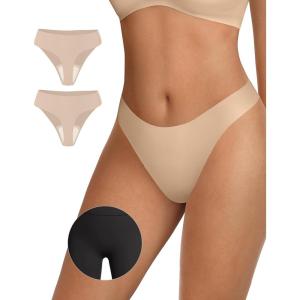 OEAK Seamless Thongs for Women Invisible Thongs No Show Thong Panty Liners Tangas Comfortable Workout G-Strings Underwear(2*skin Nude)