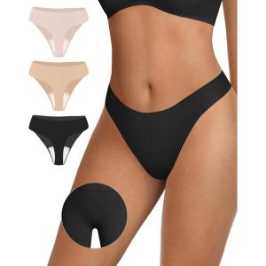 OEAK Seamless Thongs for Women Invisible Thongs No Show Thong Panty Liners Tangas Comfortable Workout G-Strings Underwear(3p-1*black+1*skin Nude+1*cream)