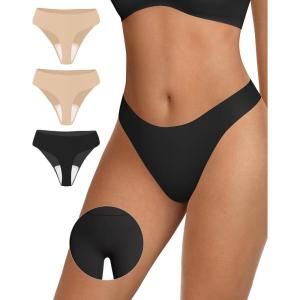 OEAK Seamless Thongs for Women Invisible Thongs No Show Thong Panty Liners Tangas Comfortable Workout G-Strings Underwear(3p-2*skin Nude+1*black)