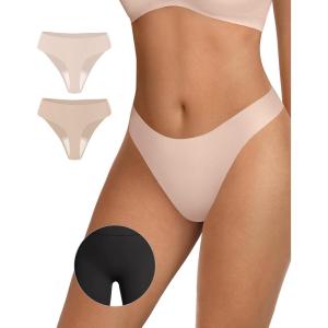 OEAK Seamless Thongs for Women Invisible Thongs No Show Thong Panty Liners Tangas Comfortable Workout G-Strings Underwear(Skin Nude+cream)