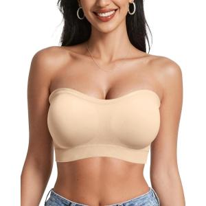 OEAK Strapless Bras for Women Wireless Bandeau Bra Non Slip Push Up Tube Top Seamless Bras Comfortable Padded Bralette(Beige)