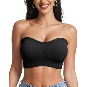 OEAK Strapless Bras for Women Wireless Bandeau Bra Non Slip Push Up Tube Top Seamless Bras Comfortable Padded Bralette(Black)